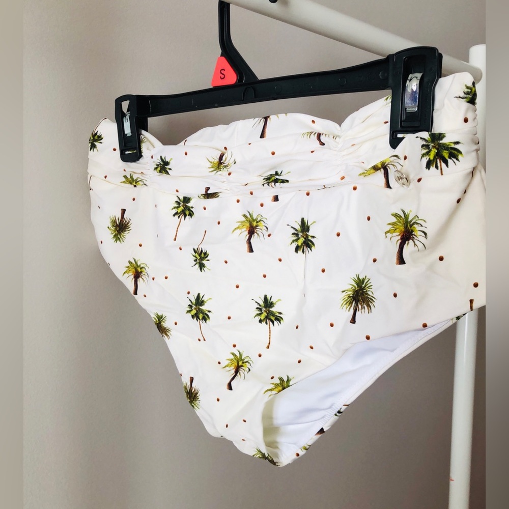 2 piece halter bikini white with palm trees